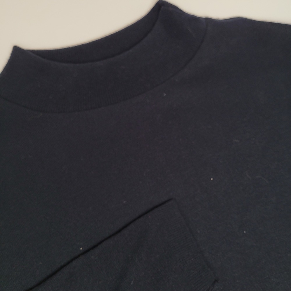 Carriage Court Sweater Dress Womens Large Navy Blue Excellent Vintage Mock Neck